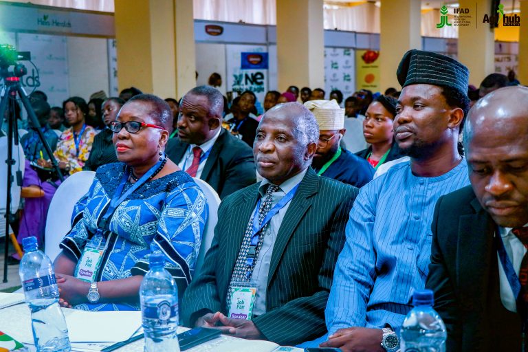 The Keynote Speaker at the Agrihub Job Fair 2024, Executive Director of Greenport Nigeria, Ms. Edobong Akpabio; the Coordinator TAAT Program Management Unit, Dr. Chrysantus Akem; and the Project Coordinator for Agrihub Nigeria, Mr. ‘Tomiwa Adesanya, at the event