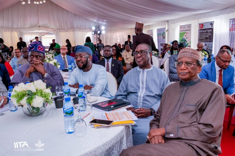 L-R: Minister of State for Agriculture and Food Security, Senator Sabi Abdullahi; the Permanent Secretary and IITA Board member, Mr Temitope Fashedemi; Director-General, IITA, Dr Simeon Ehui; and Chairman, Board of Trustees, WorldFish, Prof Baba Yusuf Abubakar